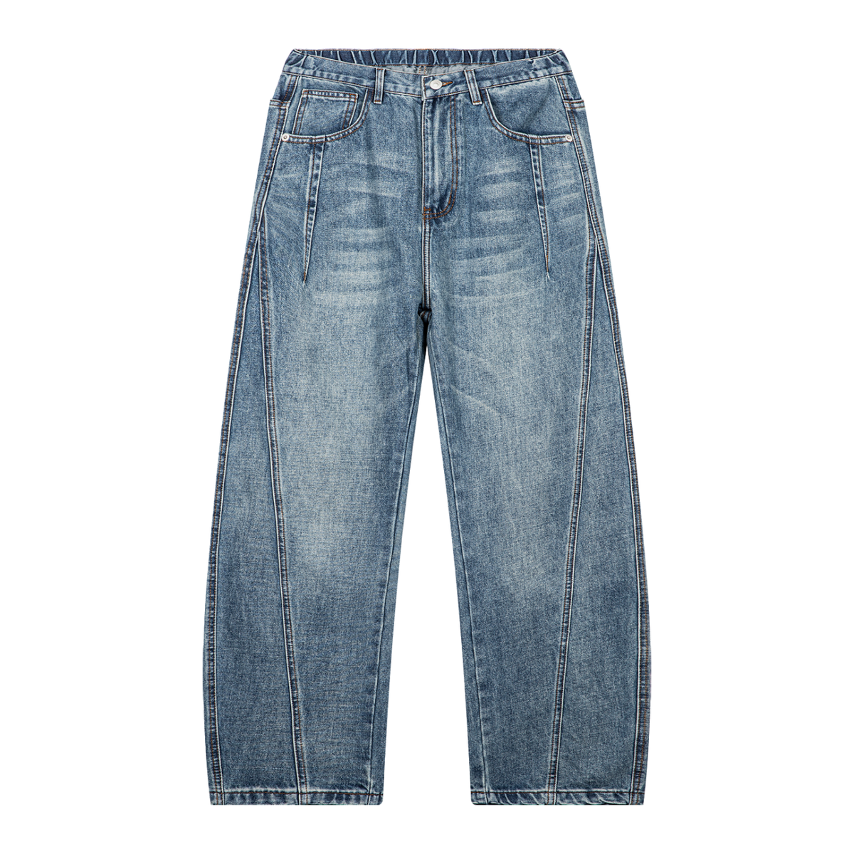Beesmoove Vintage Wash Barrel Leg Denim Jeans