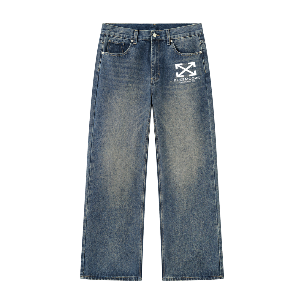Beesmoove NO LIMITS X Men’s Vintage Wash Straight Leg Denim Jeans