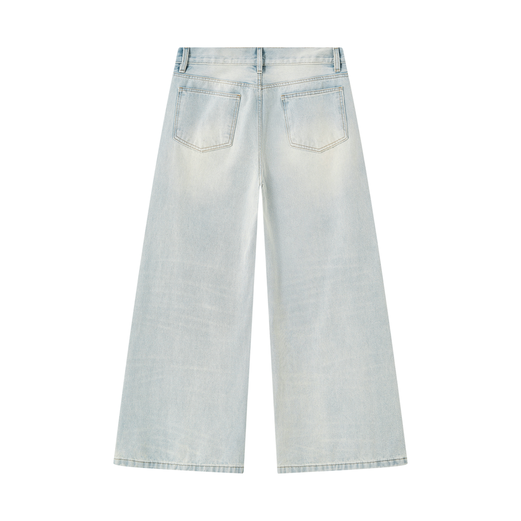 Beesmoove Men's Vintage Wash Wide Leg Denim Jeans
