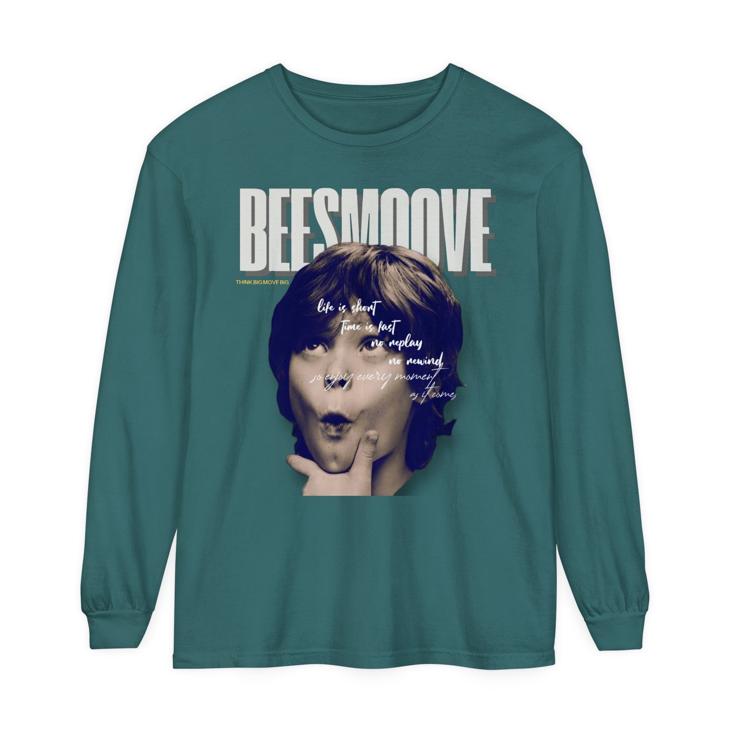 Beesmoove Moments Unreplayed Garment-dyed Long Sleeve T-Shirt - Beesmoove 40.92 Beesmoove Blue-Spruce-3XL