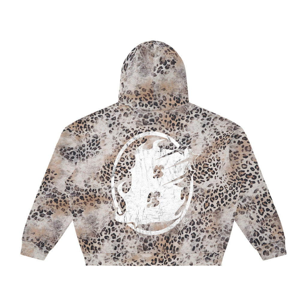 Beesmoove Vintage Wash Leopard Full Zip Hoodie