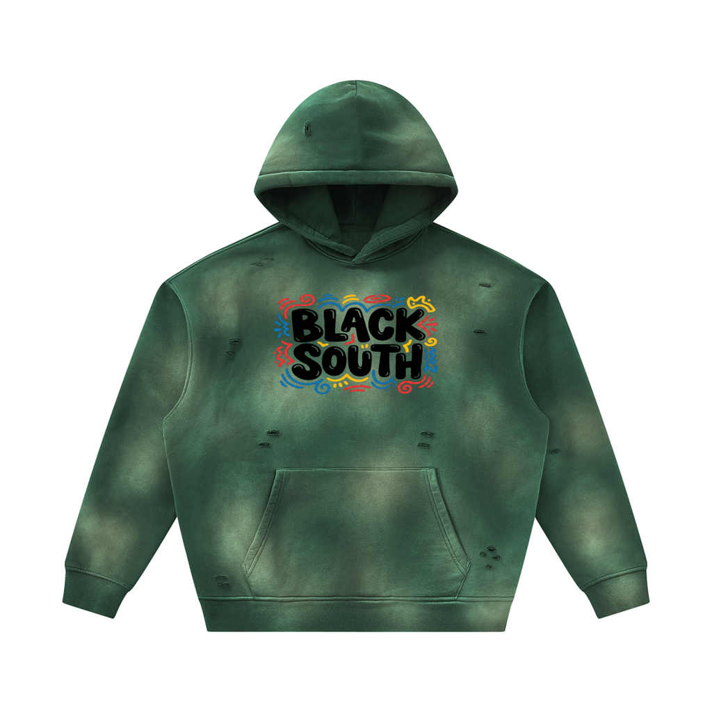 BEESMOOVE BlackSouth Sunfade Frayed Fleece Hoodie