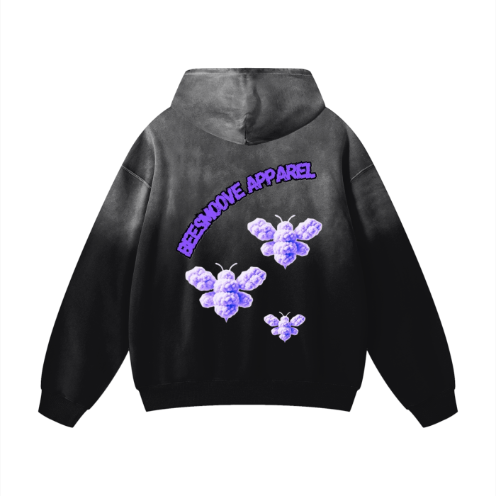 Beesmoove purple loyalty Heavyweight Pure Cotton Handcrafted Monkey Wash Drop Shoulder Oversized Hoodie - Beesmoove  Beesmoove  80.00