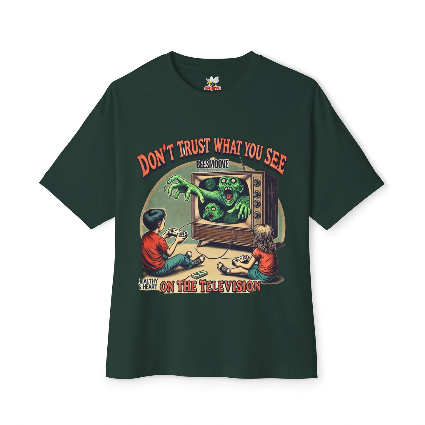 Beesmoove don’t trust what you see on the television Oversized Boxy Tee - Beesmoove 29.88 Beesmoove Forest-3XL