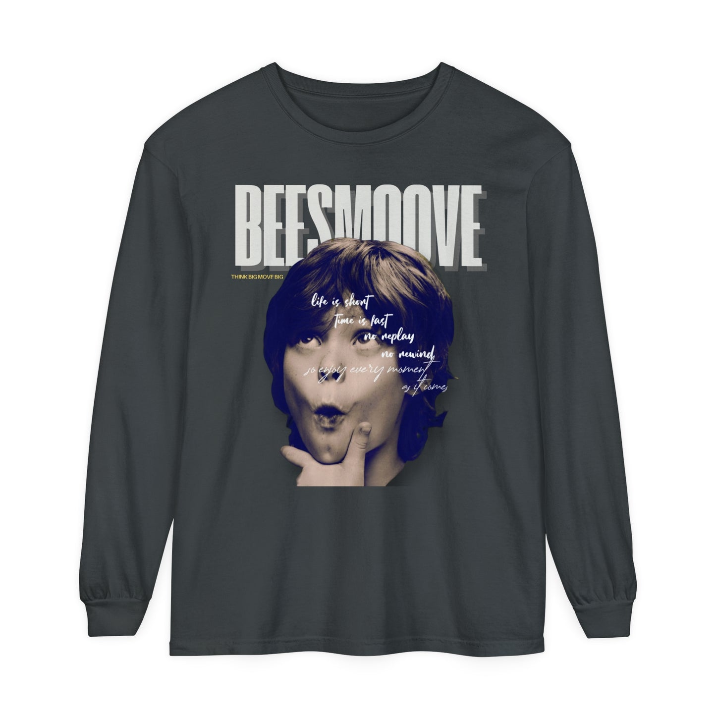 Beesmoove Moments Unreplayed Garment-dyed Long Sleeve T-Shirt - Beesmoove 40.92 Beesmoove Graphite-3XL