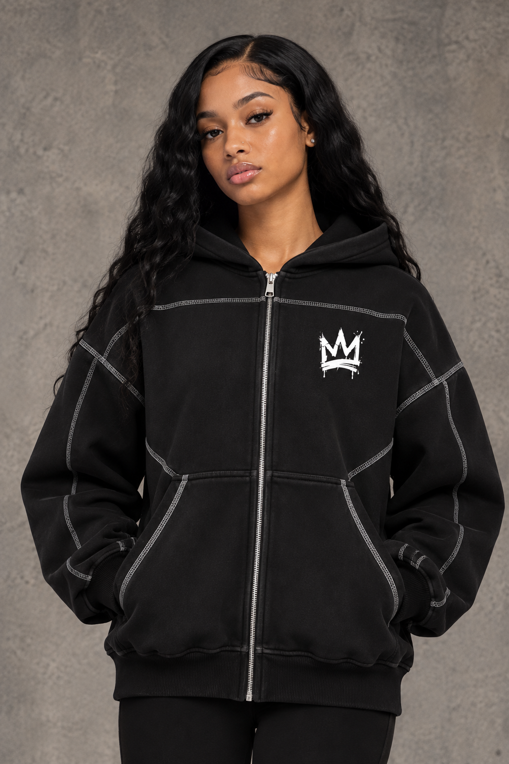 Beesmoove BlackSouth Crownback Set Boxy Zip Hoodie