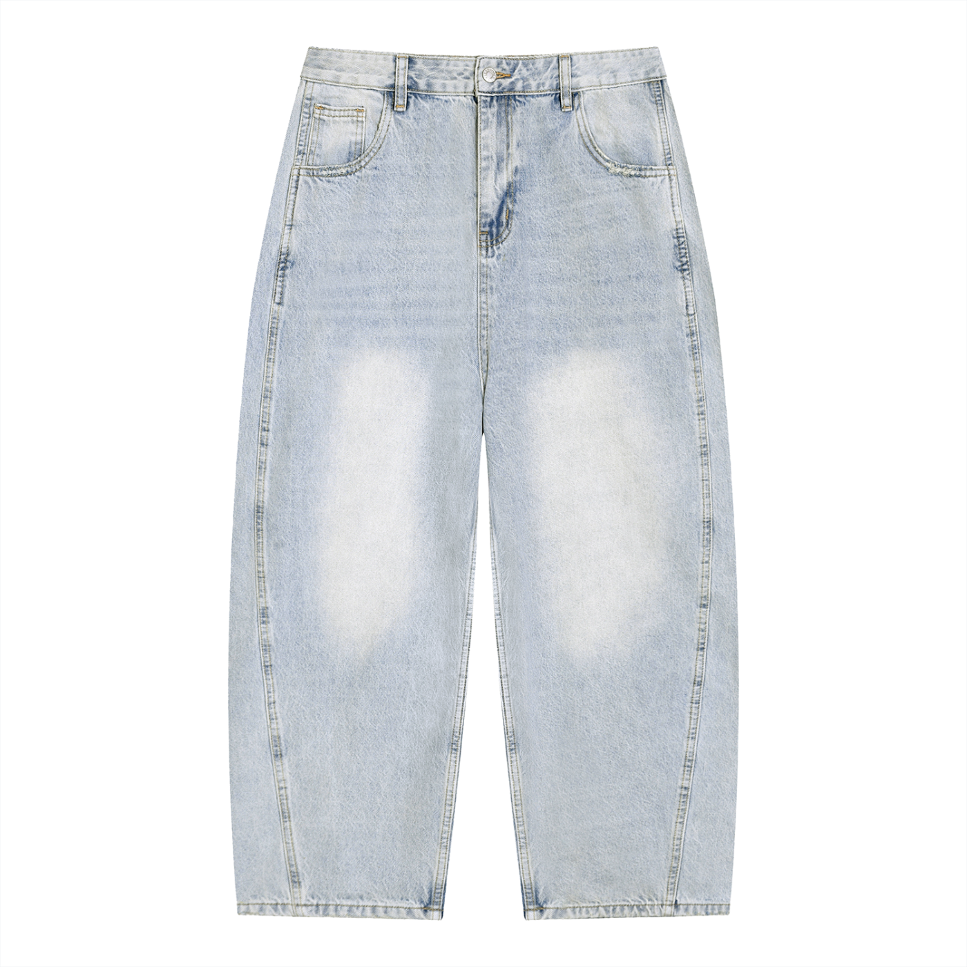 Beesmoove Men's Vintage Wash Sunfade Barrel Leg Jeans