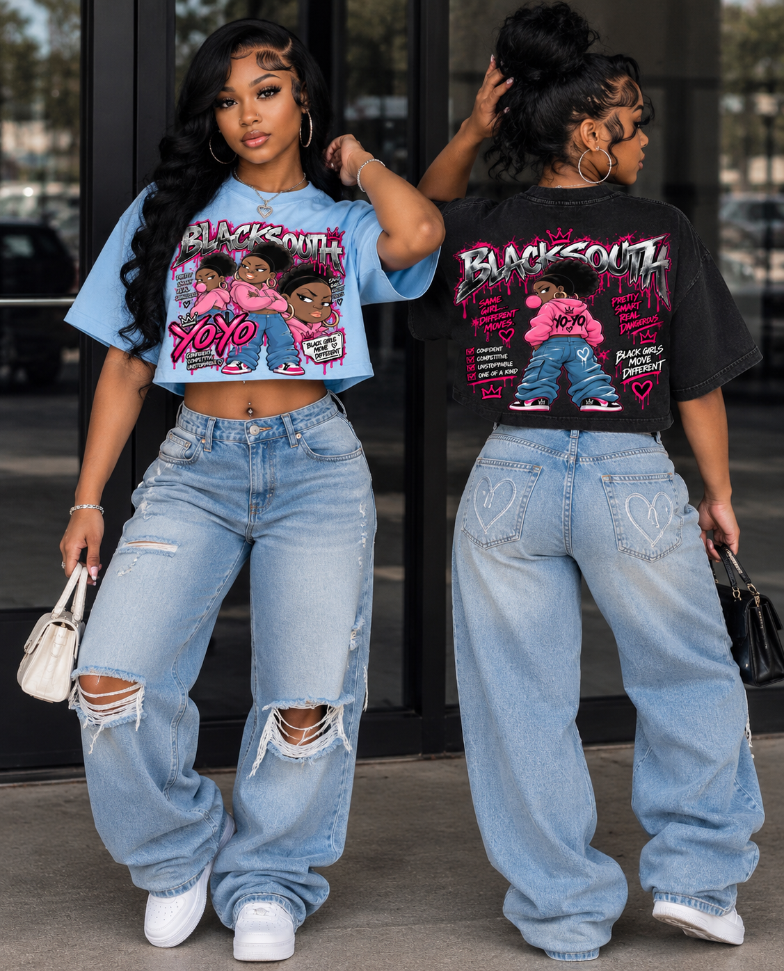 BEESMOOVE × BlackSouth Yo-Yo Back Graphic Crop Tee