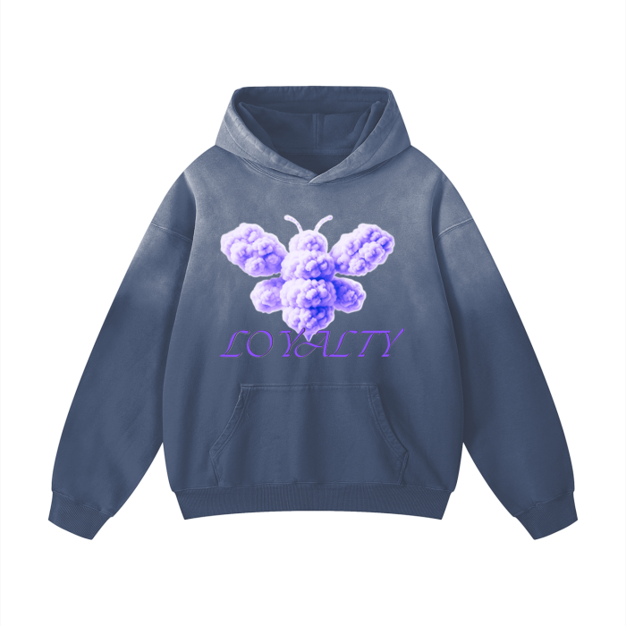 Beesmoove purple loyalty Heavyweight Pure Cotton Handcrafted Monkey Wash Drop Shoulder Oversized Hoodie - Beesmoove  Beesmoove Gray-Blue-2XL 80.00