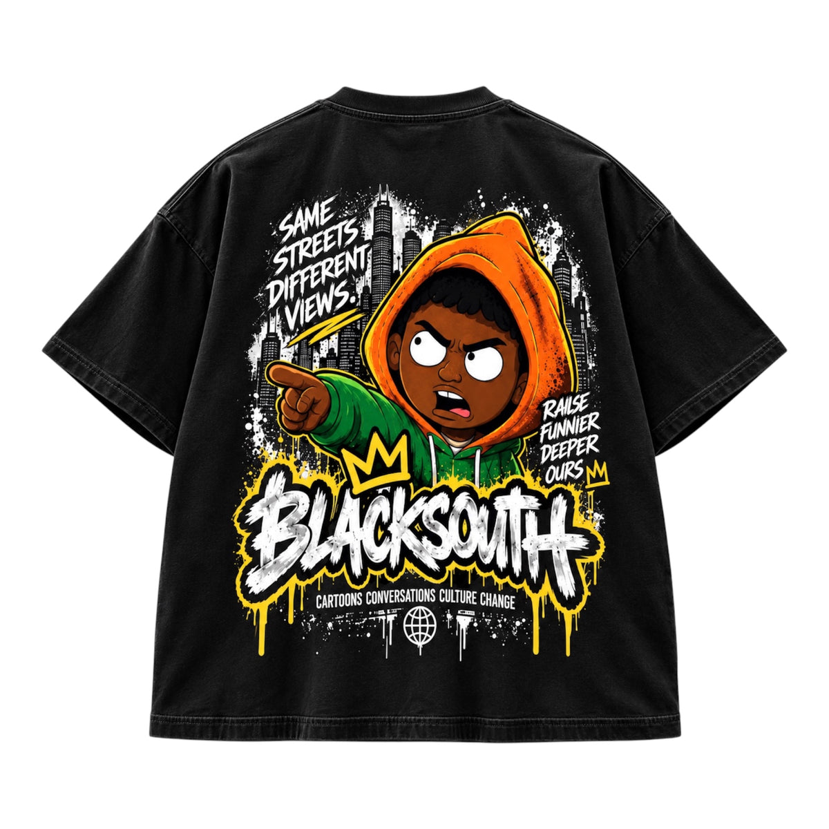 Beesmoove Blacksouth Same Streets, Different Views Boxy Oversized Tee