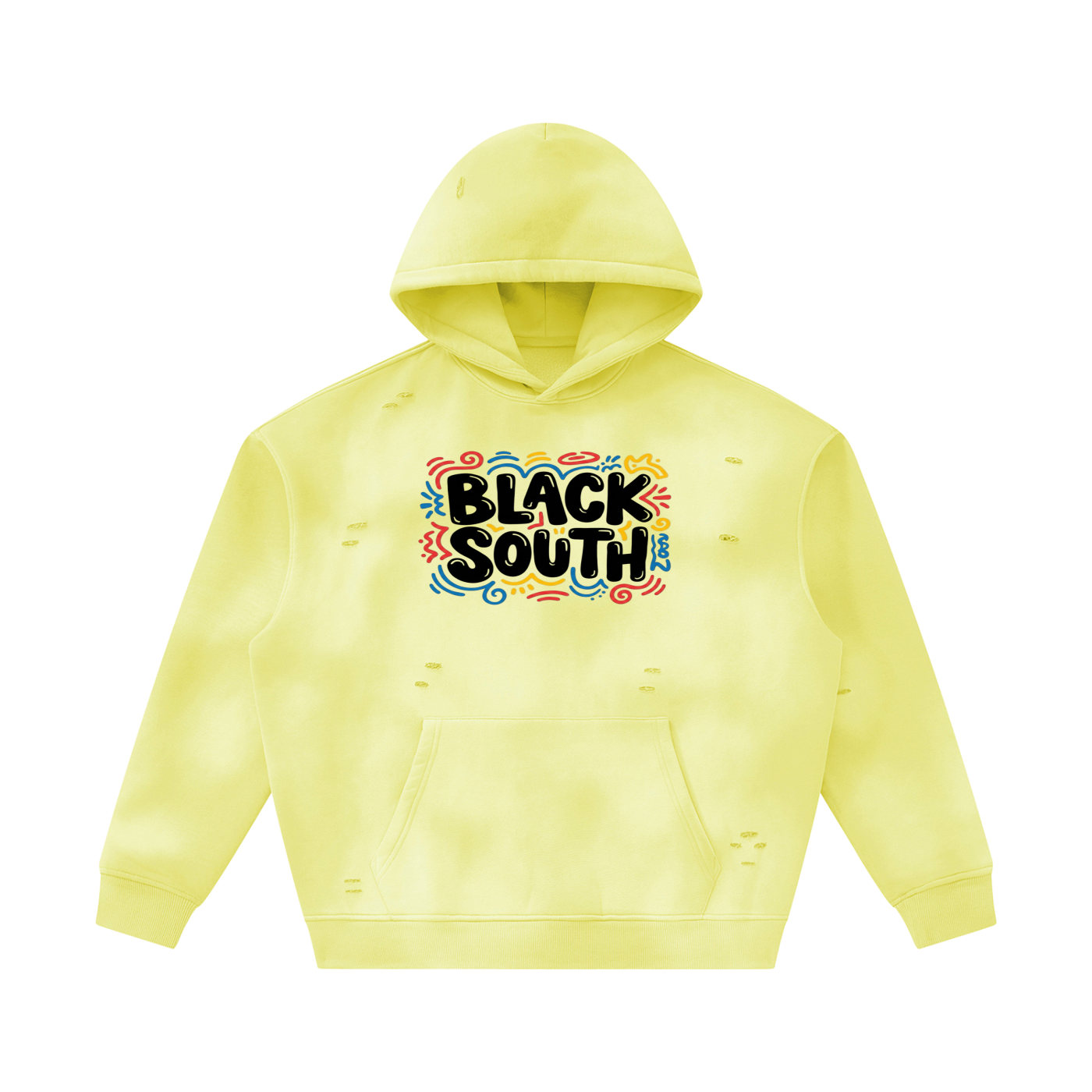 BEESMOOVE BlackSouth Sunfade Frayed Fleece Hoodie