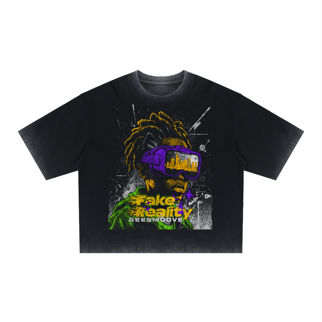 BEESMOOVE Fake Reality Reverse Dyed Boxy T-Shirt