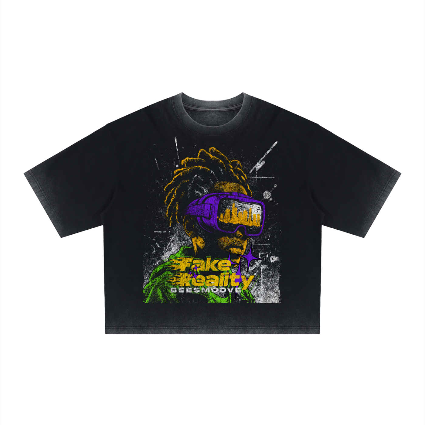 BEESMOOVE Fake Reality Reverse Dyed Boxy T-Shirt