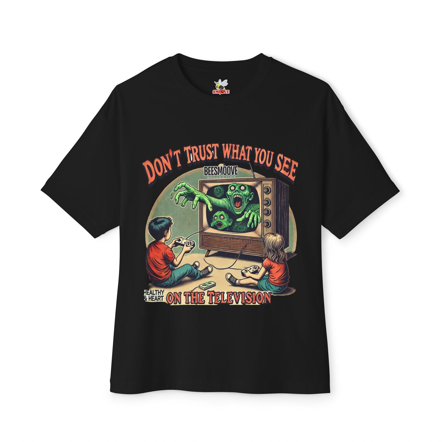 Beesmoove don’t trust what you see on the television Oversized Boxy Tee - Beesmoove 29.88 Beesmoove Black-3XL