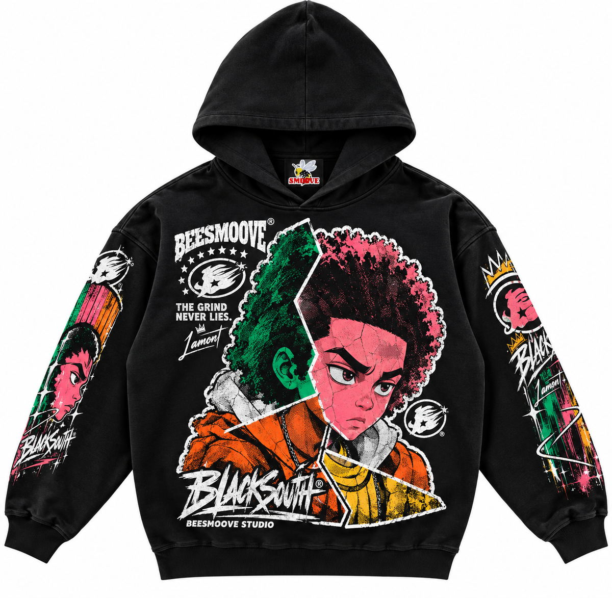 Beesmoove BlackSouth LAMONT THE GRIND NEVER LIES Boxy Hoodie