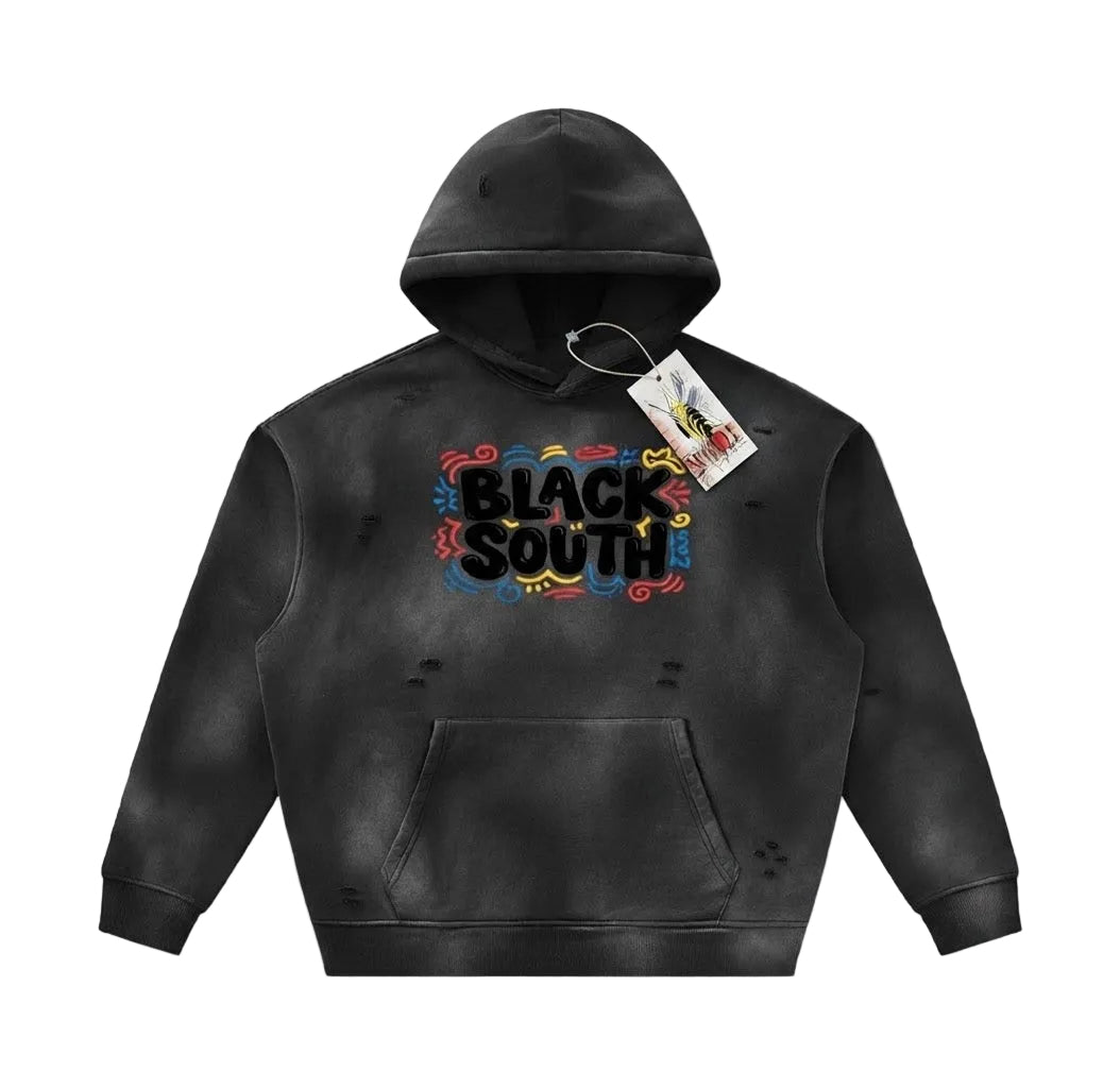Beesmoove BLK Sunfade Frayed Fleece Hoodie