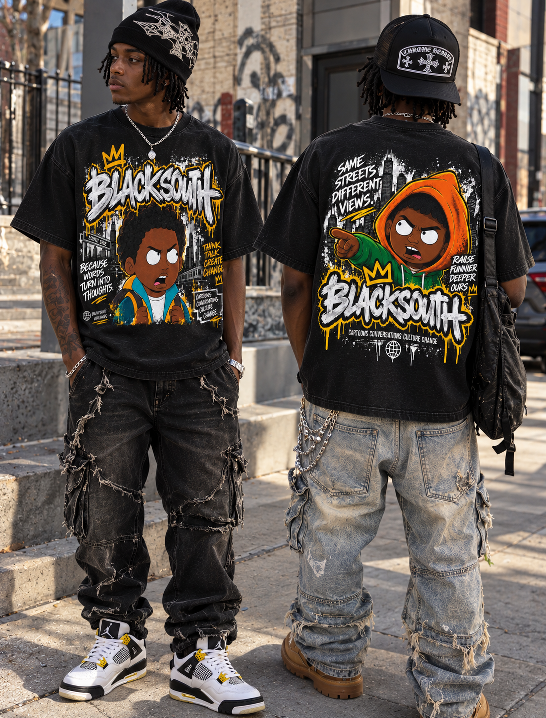 Beesmoove Blacksouth Same Streets, Different Views Boxy Oversized Tee