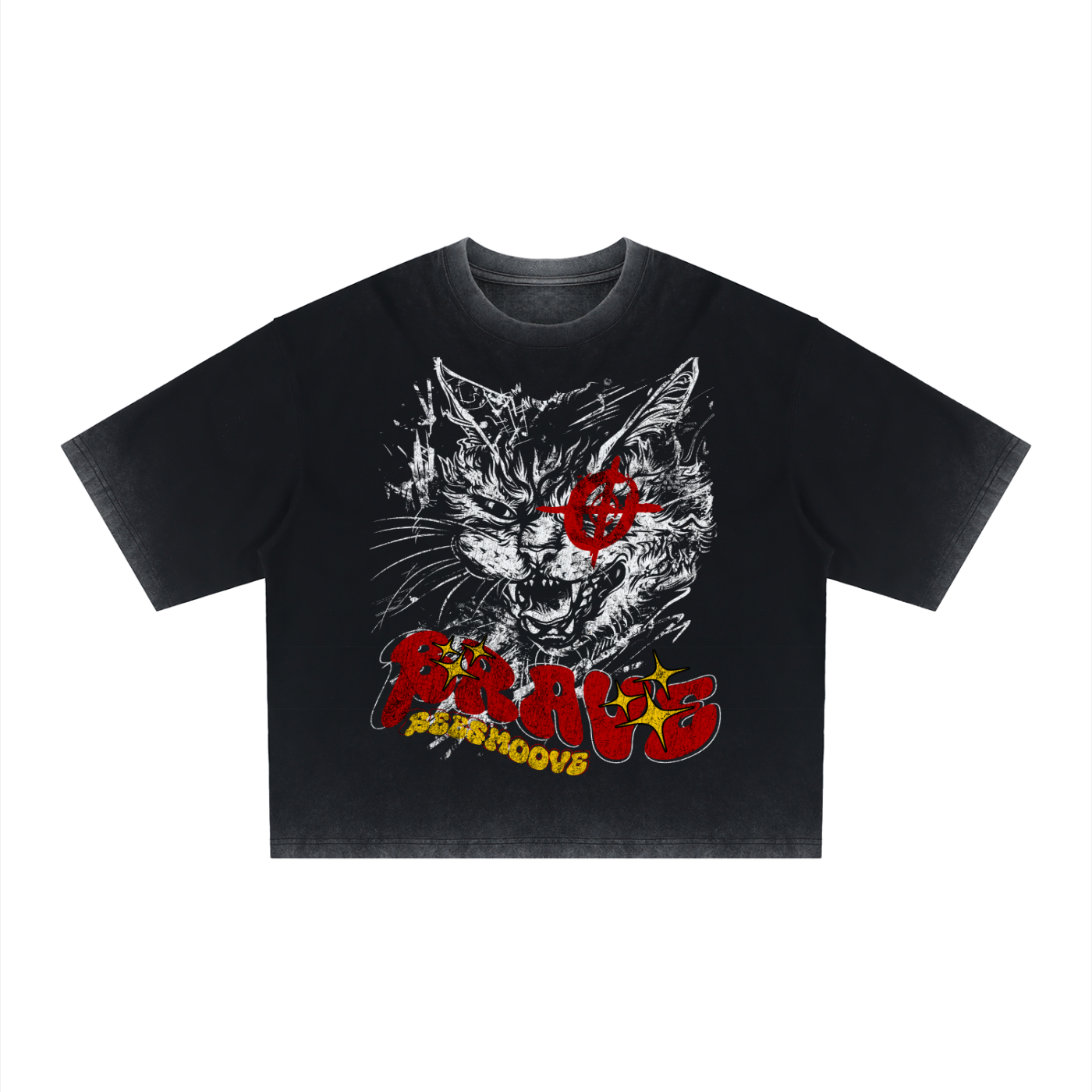 BEESMOOVE Brave Cat Reverse Dyed Boxy T-Shirt