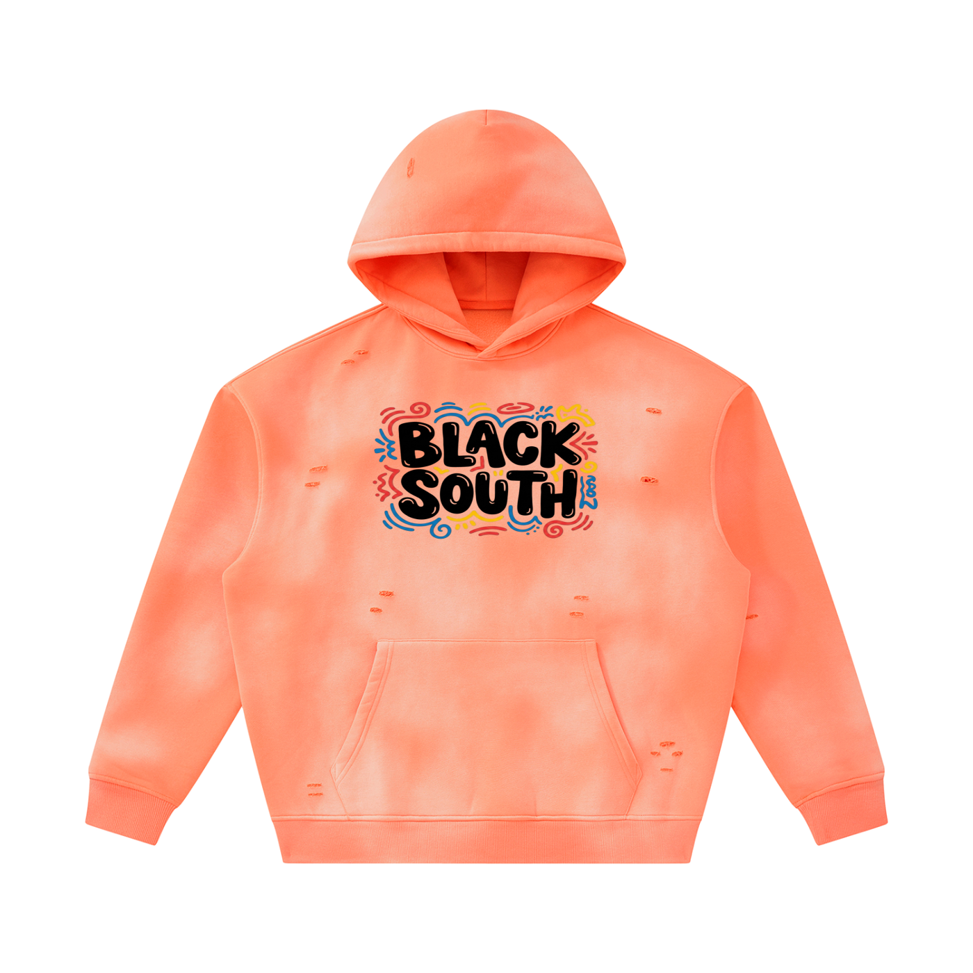 BEESMOOVE BlackSouth Sunfade Frayed Fleece Hoodie