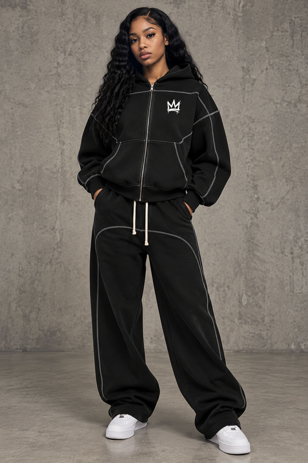 Beesmoove BlackSouth Crownback Set Boxy Zip Hoodie