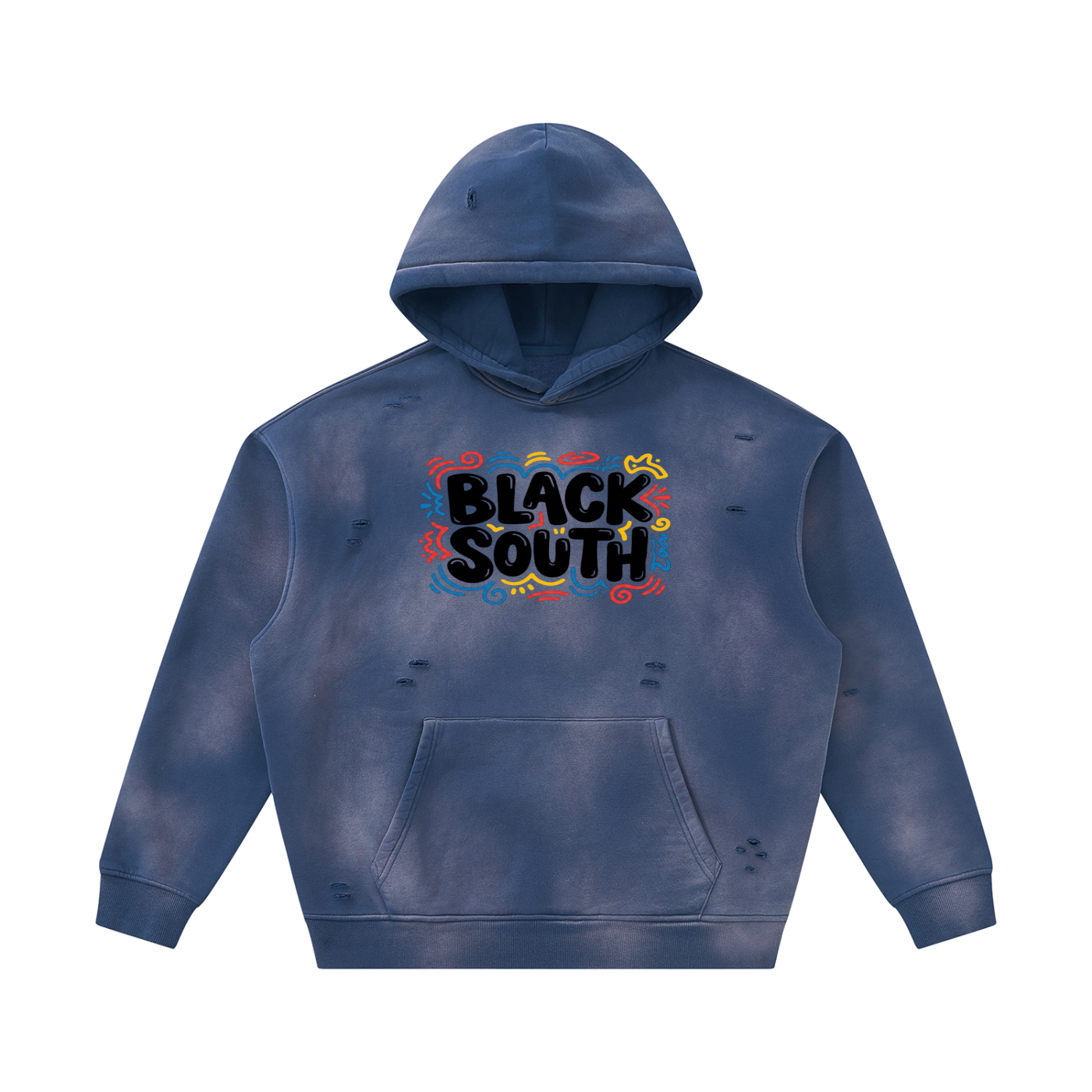 BEESMOOVE BlackSouth Sunfade Frayed Fleece Hoodie