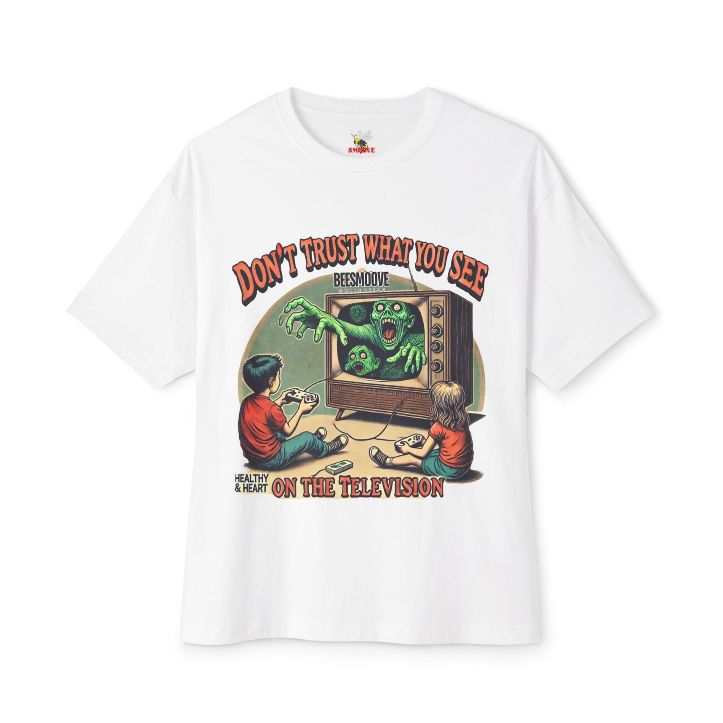 Beesmoove don’t trust what you see on the television Oversized Boxy Tee - Beesmoove 29.88 Beesmoove White-3XL