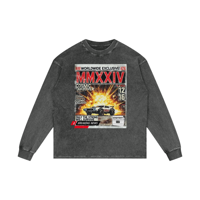 Beesmoove MMXXIV Acid Wash Oversize Long Sleeve T-Shirt - 250 GSM - Beesmoove  Beesmoove Pirate-Gray-2XL 58.98