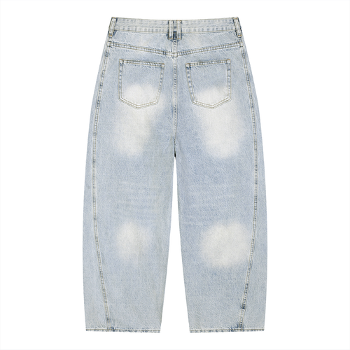Beesmoove Men's Vintage Wash Sunfade Barrel Leg Jeans