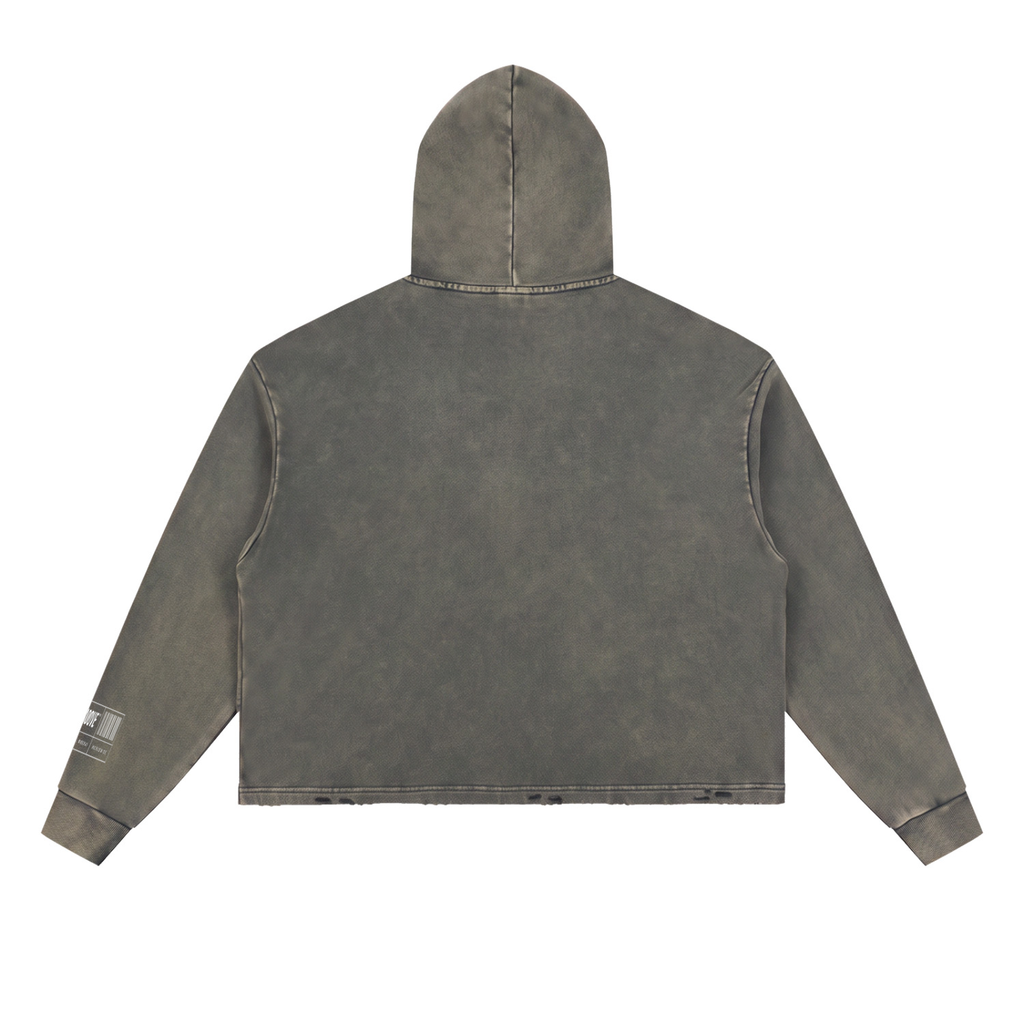Vintage Washed Frayed-Hem Hoodie