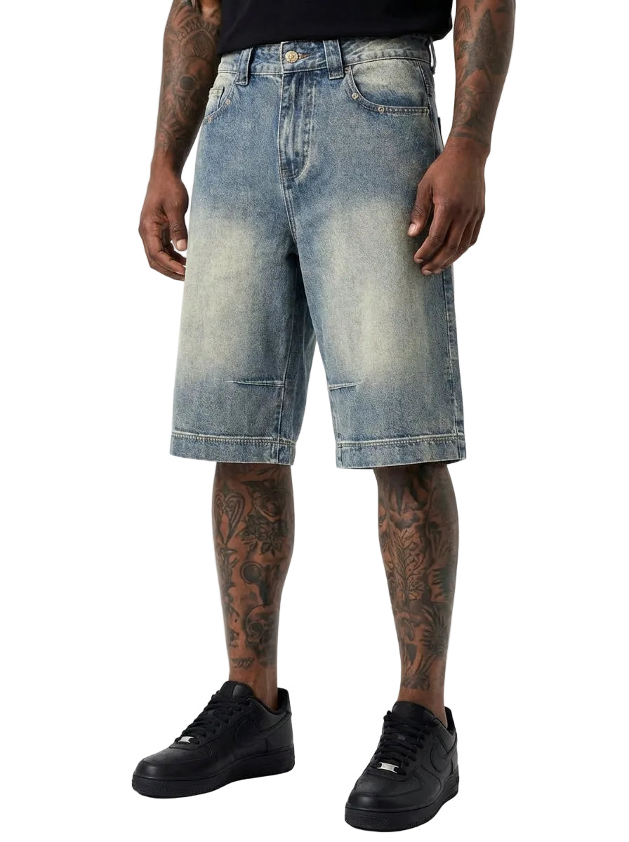 BEESMOOVE Vintage Wash Baggy Denim Shorts