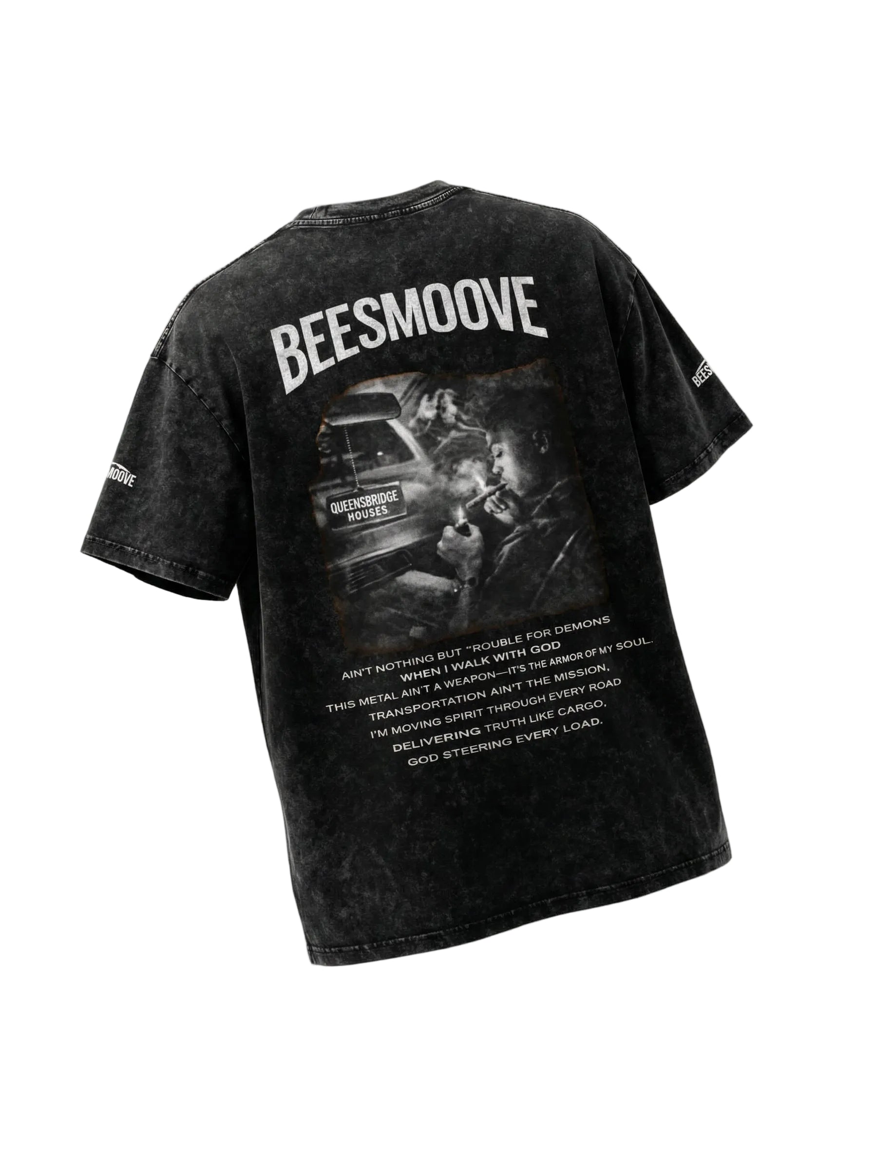 BEESMOOVE “Electric Swarm White
 Washed Oversized Cotton Tee
