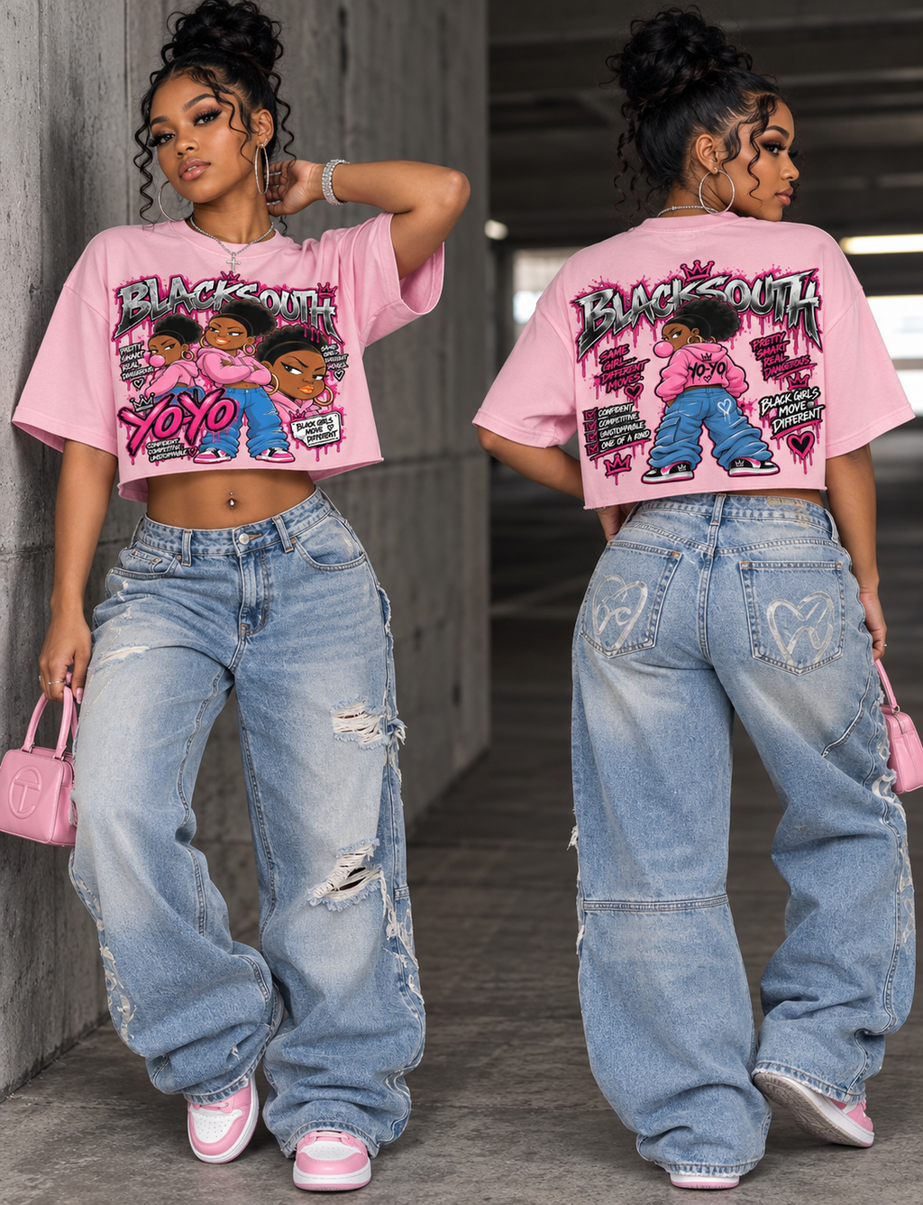 BEESMOOVE × BlackSouth Yo-Yo Back Graphic Crop Tee