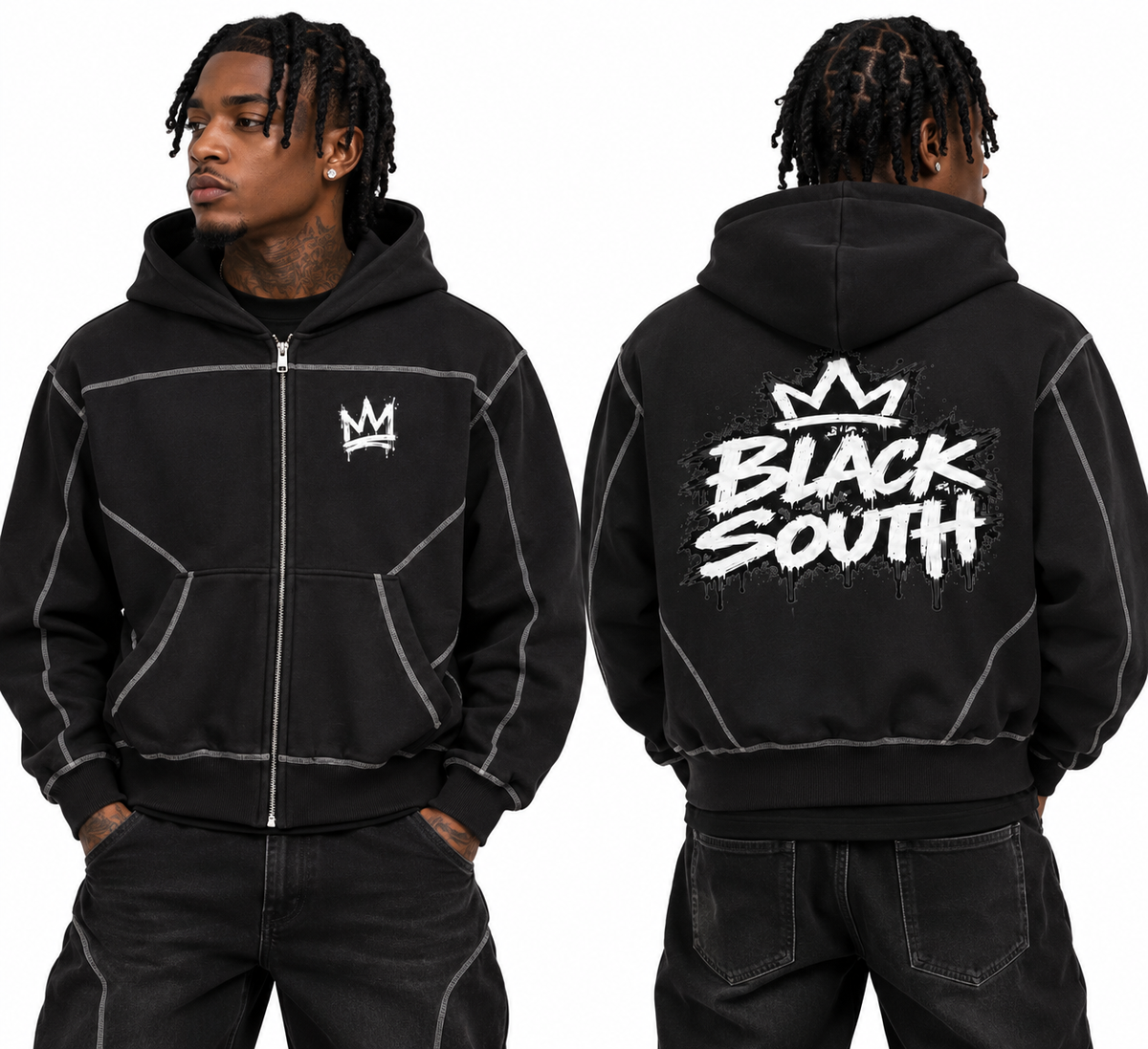 Beesmoove BlackSouth Crownback Set Boxy Zip Hoodie