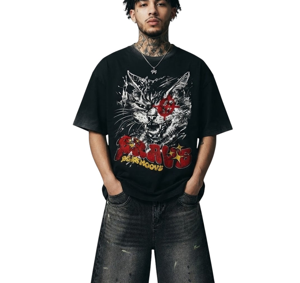 BEESMOOVE Brave Cat Reverse Dyed Boxy T-Shirt