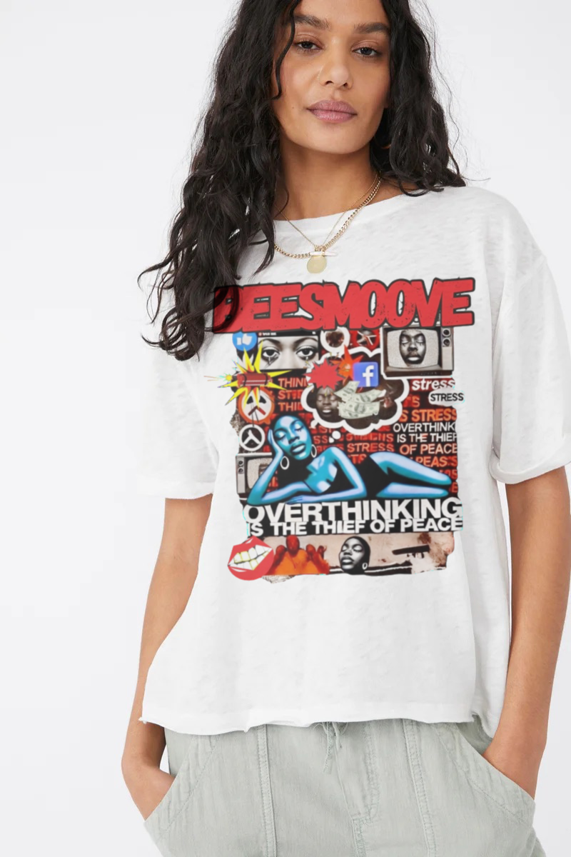 Beesmoove overthinking is the thief of peace Oversized Boxy Tee - Beesmoove 28.53 Beesmoove 