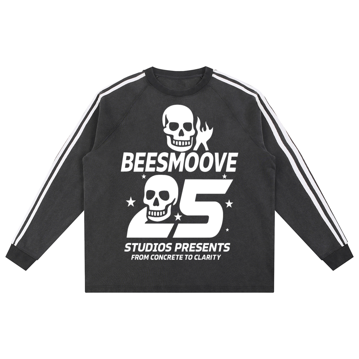 BEESMOOVE Afterlife Skull Drip Snow Washed Contrast Tape Sweatshirt - Beesmoove