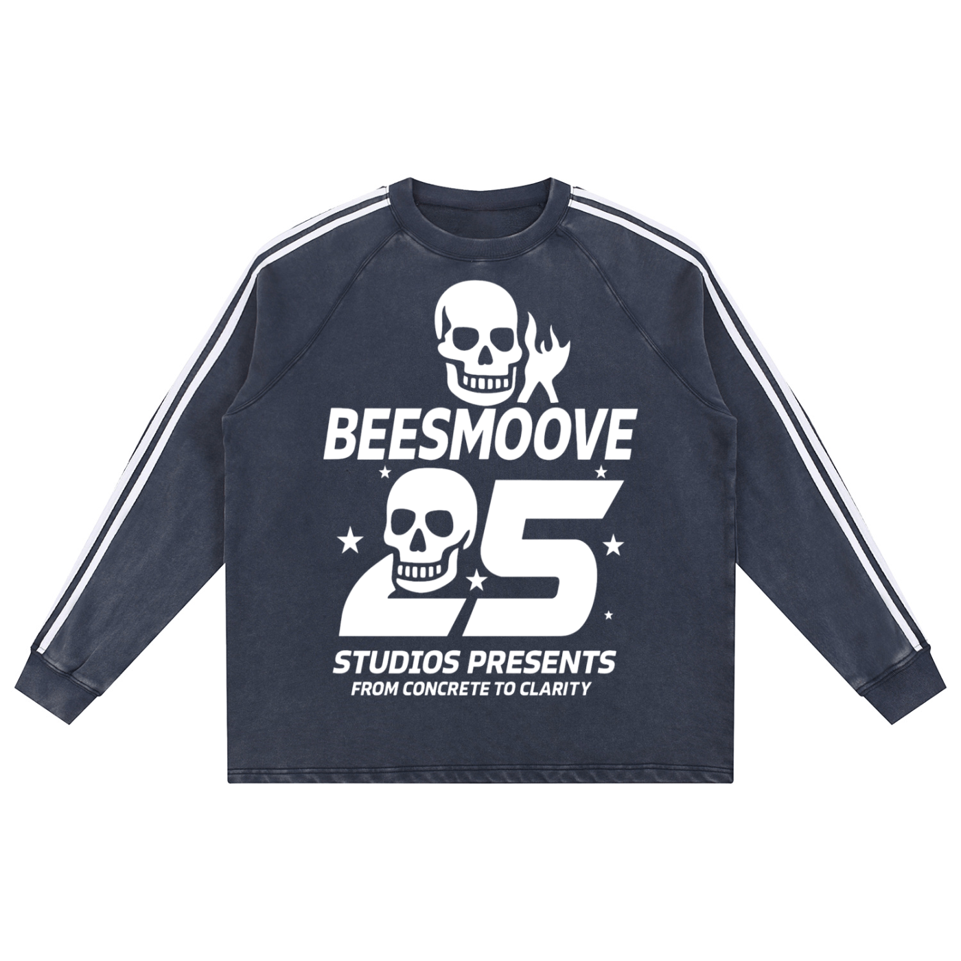 BEESMOOVE Afterlife Skull Drip Snow Washed Contrast Tape Sweatshirt - Beesmoove