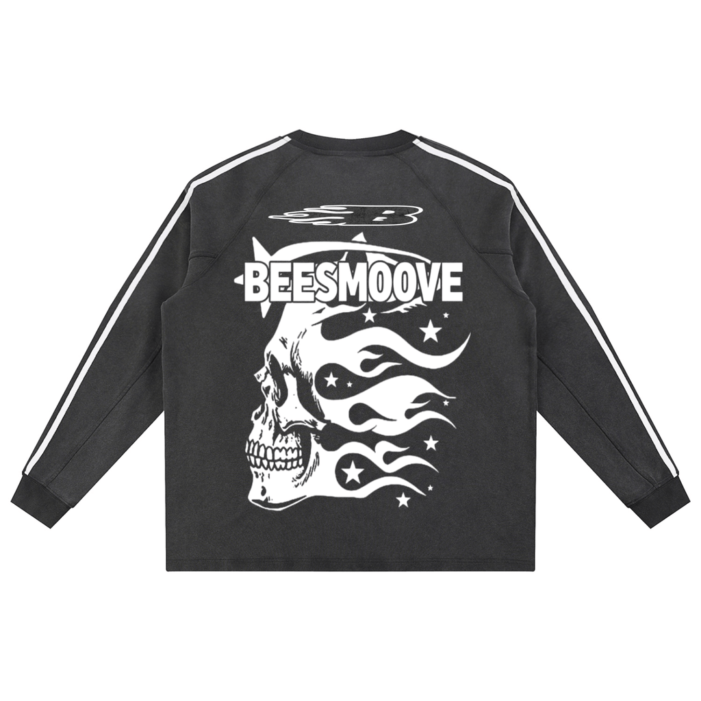 BEESMOOVE Afterlife Skull Drip Snow Washed Contrast Tape Sweatshirt - Beesmoove