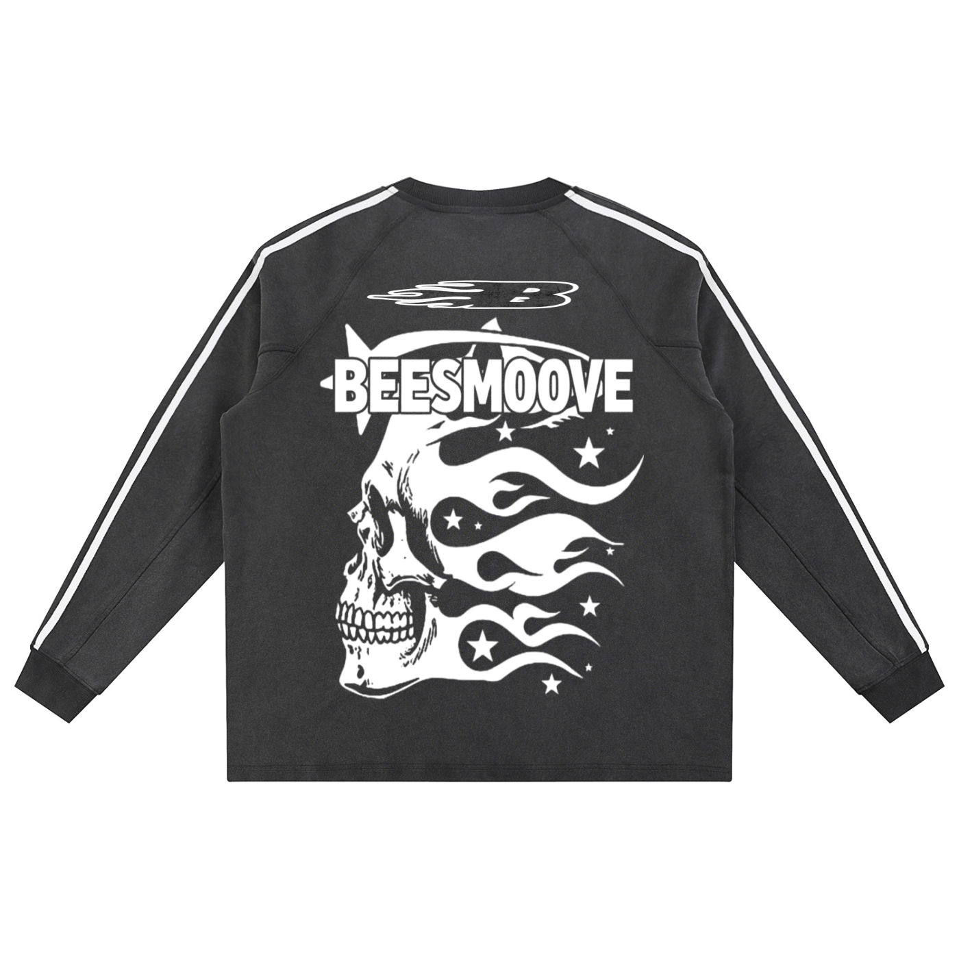 BEESMOOVE Afterlife Skull Drip Snow Washed Contrast Tape Sweatshirt - Beesmoove