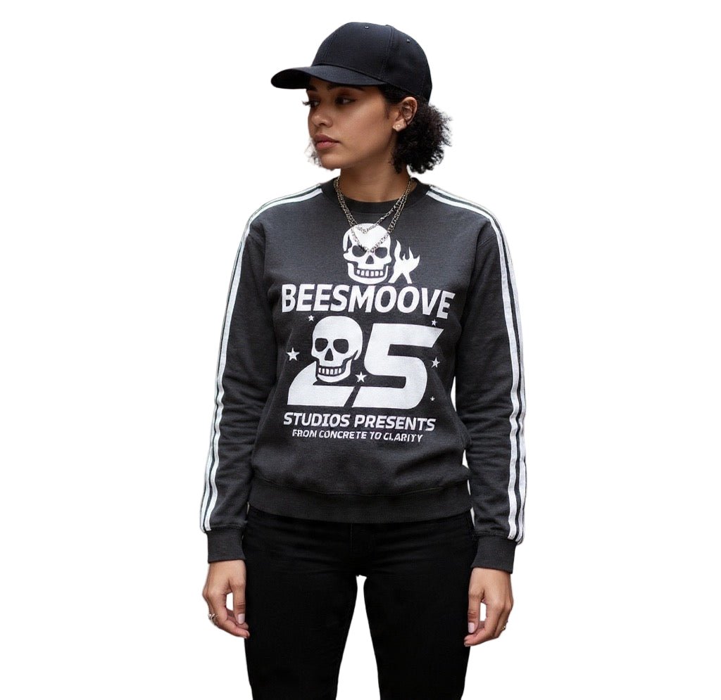 BEESMOOVE Afterlife Skull Drip Snow Washed Contrast Tape Sweatshirt - Beesmoove