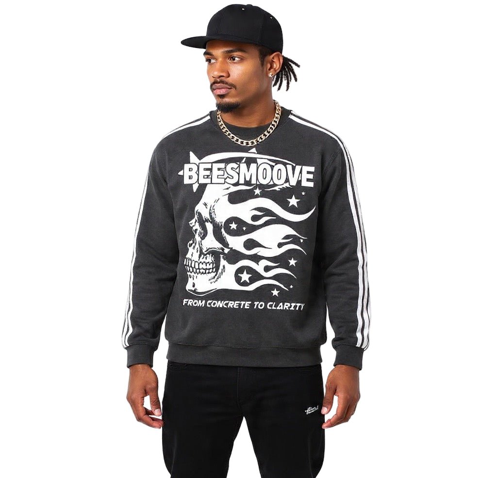 BEESMOOVE Afterlife White Drip Snow Washed Contrast Tape Sweatshirt - Beesmoove