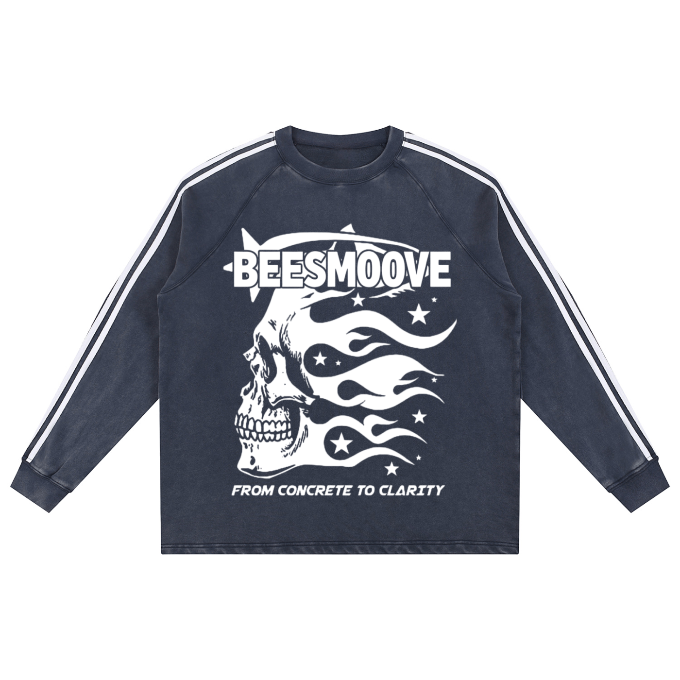 BEESMOOVE Afterlife White Drip Snow Washed Contrast Tape Sweatshirt - Beesmoove