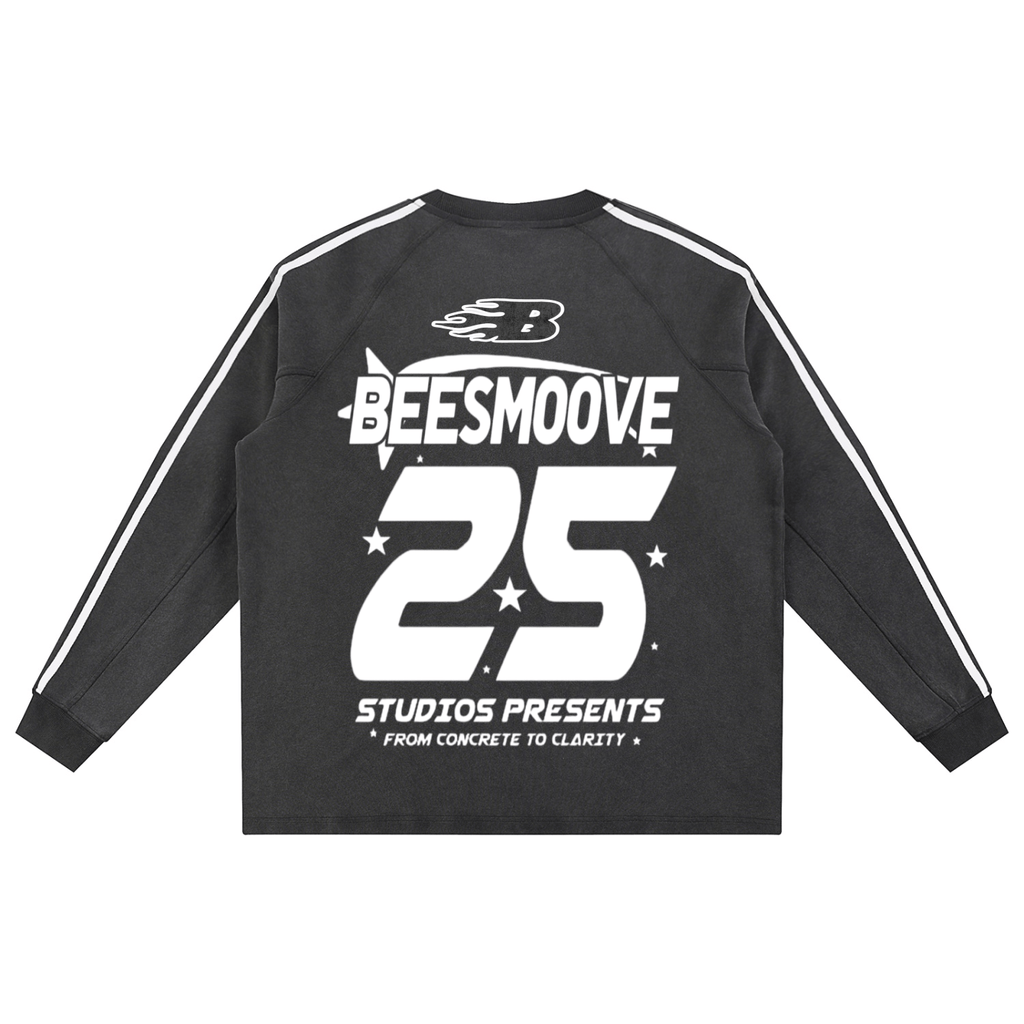 BEESMOOVE Afterlife White Drip Snow Washed Contrast Tape Sweatshirt - Beesmoove