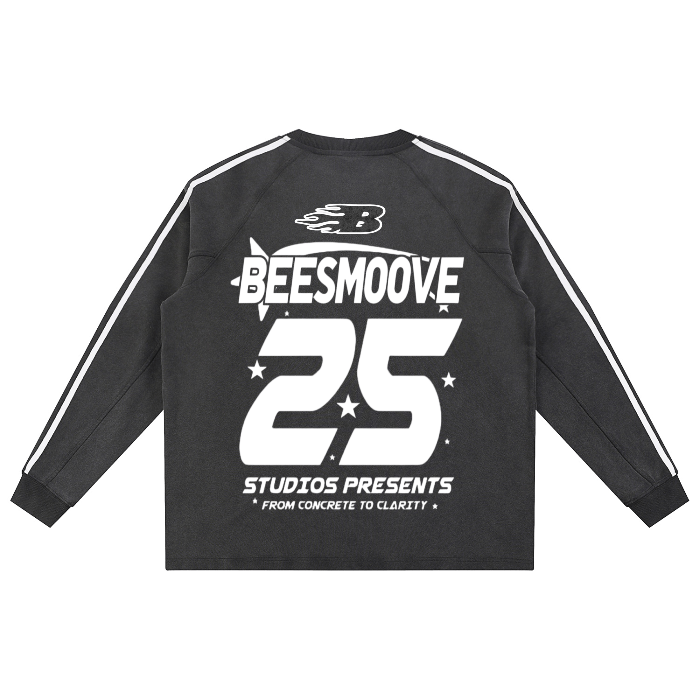 BEESMOOVE Afterlife White Drip Snow Washed Contrast Tape Sweatshirt - Beesmoove