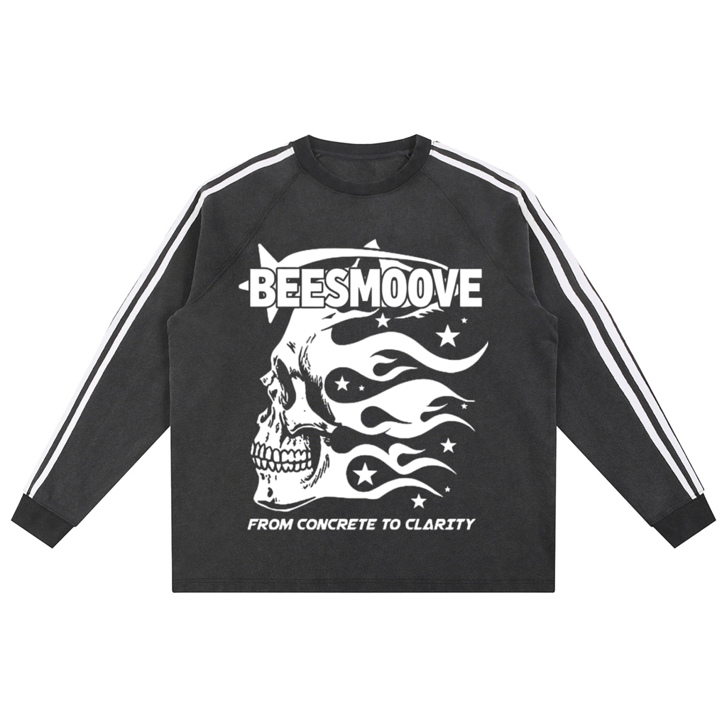 BEESMOOVE Afterlife White Drip Snow Washed Contrast Tape Sweatshirt - Beesmoove