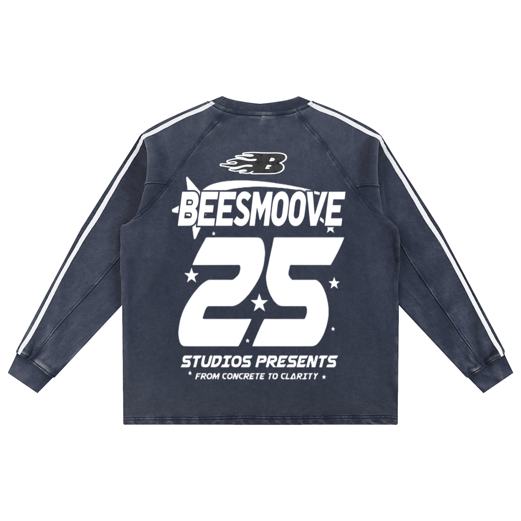 BEESMOOVE Afterlife White Drip Snow Washed Contrast Tape Sweatshirt - Beesmoove