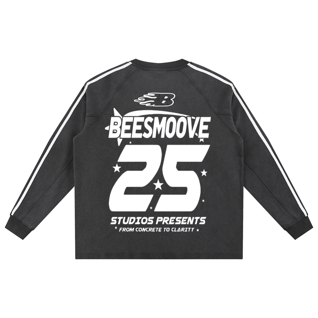 BEESMOOVE Afterlife White Drip Snow Washed Contrast Tape Sweatshirt - Beesmoove