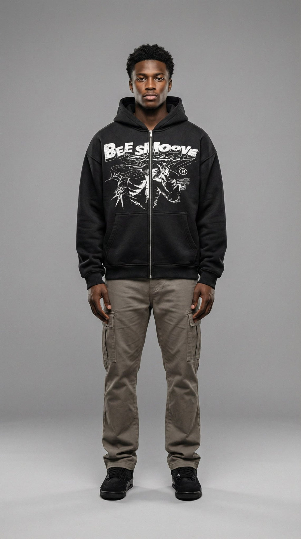 BEESMOOVE B - Squadron: Black Ops Elite Edition Two - way Zipper Boxy Hoodie - Beesmoove