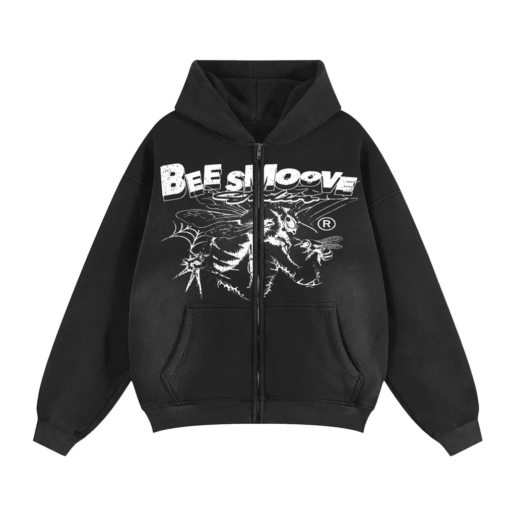 BEESMOOVE B - Squadron: Black Ops Elite Edition Two - way Zipper Boxy Hoodie - Beesmoove