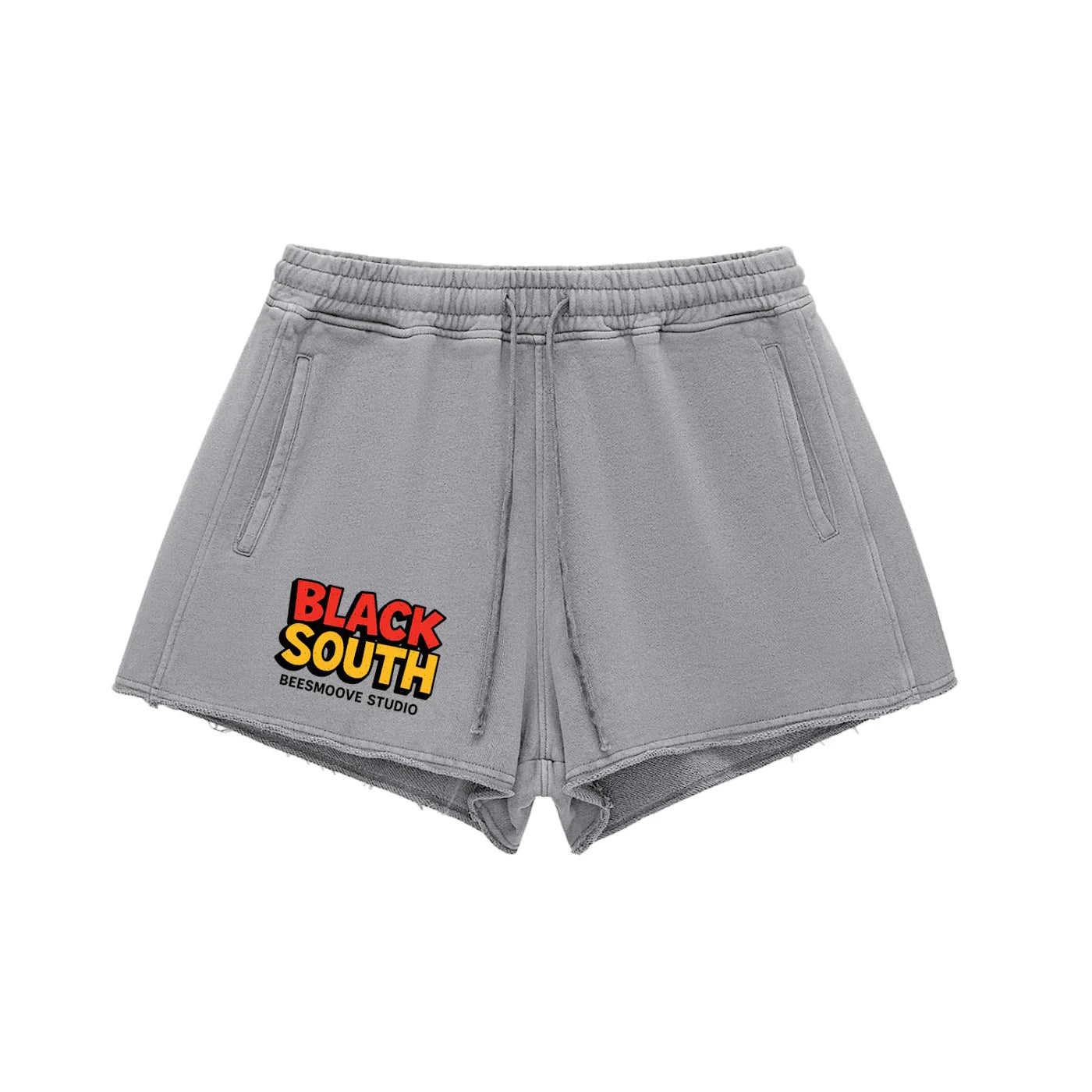 BEESMOOVE BlackSouth Collective Washed Raw Edge Drawstring Shorts - Beesmoove